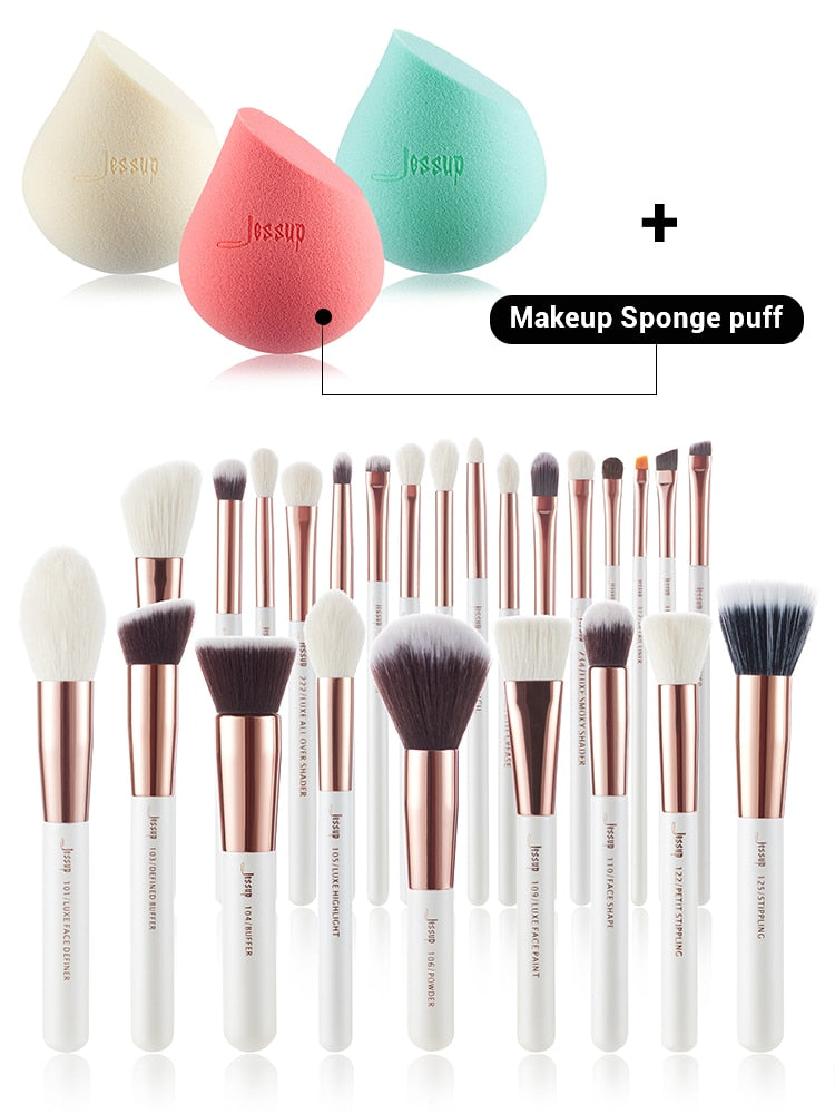 Jessup Professional Makeup brushes set ,6- 25pcs Makeup brush Natural Synthetic Foundation Powder Highlighter Pearl White T215