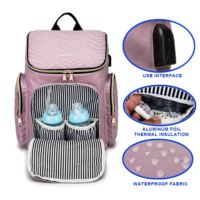 2021 Baby Diaper Bag Backpack Stroller Bags Waterproof Women Maternity Fashion Quilted Embroidery Travel Nursing Nappy Handbag