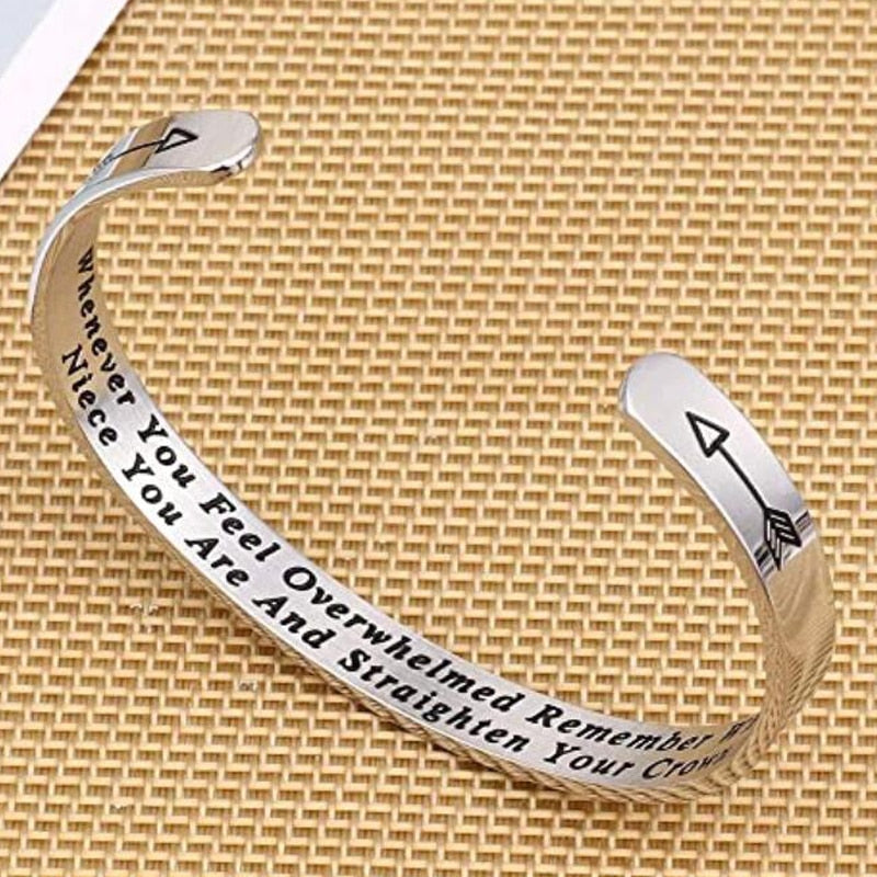 Whenever You Feel Overwhelmed Remember Whose Straighten Your Crown Bracelet, Engraved Inspirational Bangle Gift for Mom Daughter