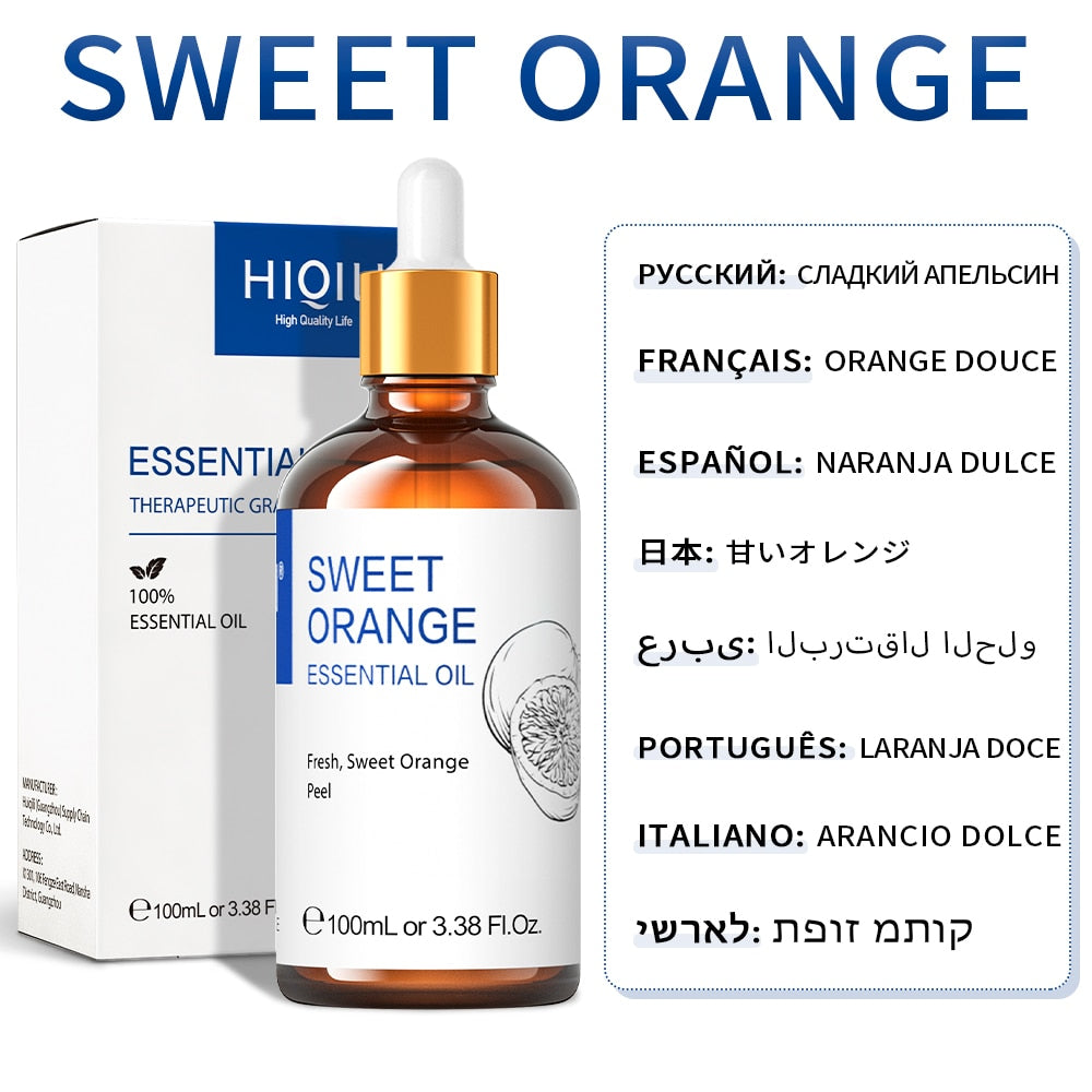 HIQILI 100ML Sweet Orange Essential Oils,100% Pure Nature for Aromatherapy | Used for Diffuser，Humidifier，Massage | Fresh air