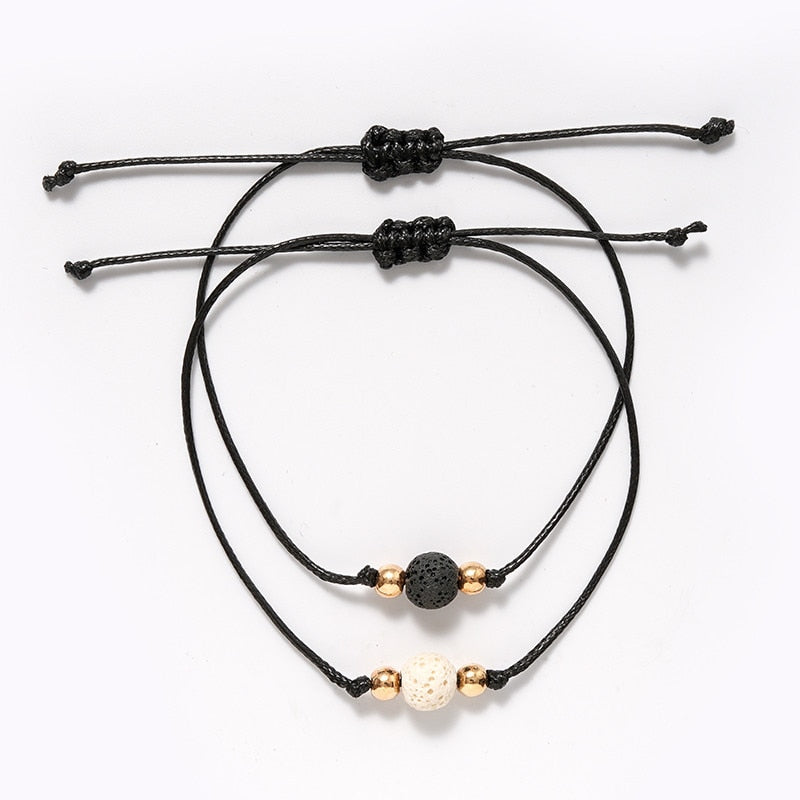 New Charm Bracelet For Friendship Couples 2pcs/set Volcanic stone bracelet Bead Bangles Women Man Lucky Wish Jewelry