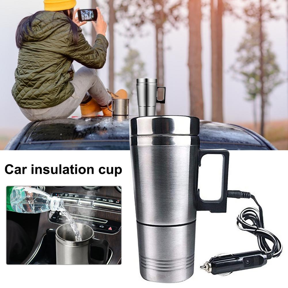 Stainless Steel Vehicle Heating Cup 12V/24V Heat Insulation Electric Car Kettle Camping Travel Kettle Water Coffee Thermal Mug