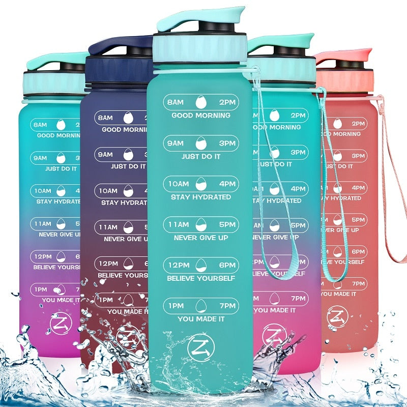 ZOMAKE 32oz Motivational Water Sport Bottle with Time Marker Leakproof BPA Free Fruit 1 Liter Travel Kettle Drinking Water Bottl