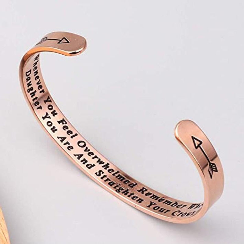 Whenever You Feel Overwhelmed Remember Whose Straighten Your Crown Bracelet, Engraved Inspirational Bangle Gift for Mom Daughter