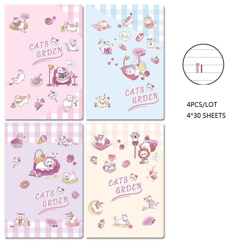 4 pcs/Lot A5 Notebook 30 Sheets Kawaii Stationery Cute Notepad Diary Book Journal Record Office School Supplies For Kids Gifts