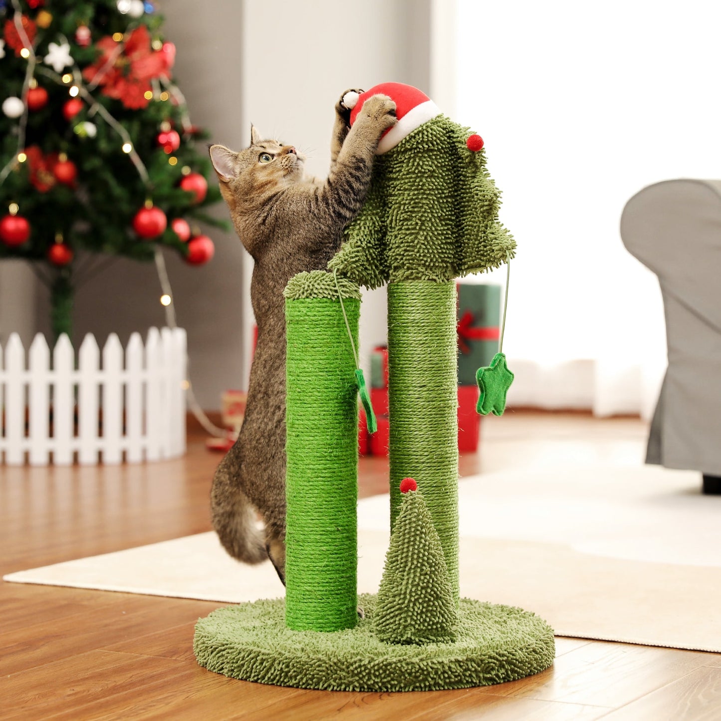 Cactus Cat Tree Cat Tower with Sisal Scratching Post Board for Indoor Cats Cat Condo Kitty Play House with Perch Basket Toy