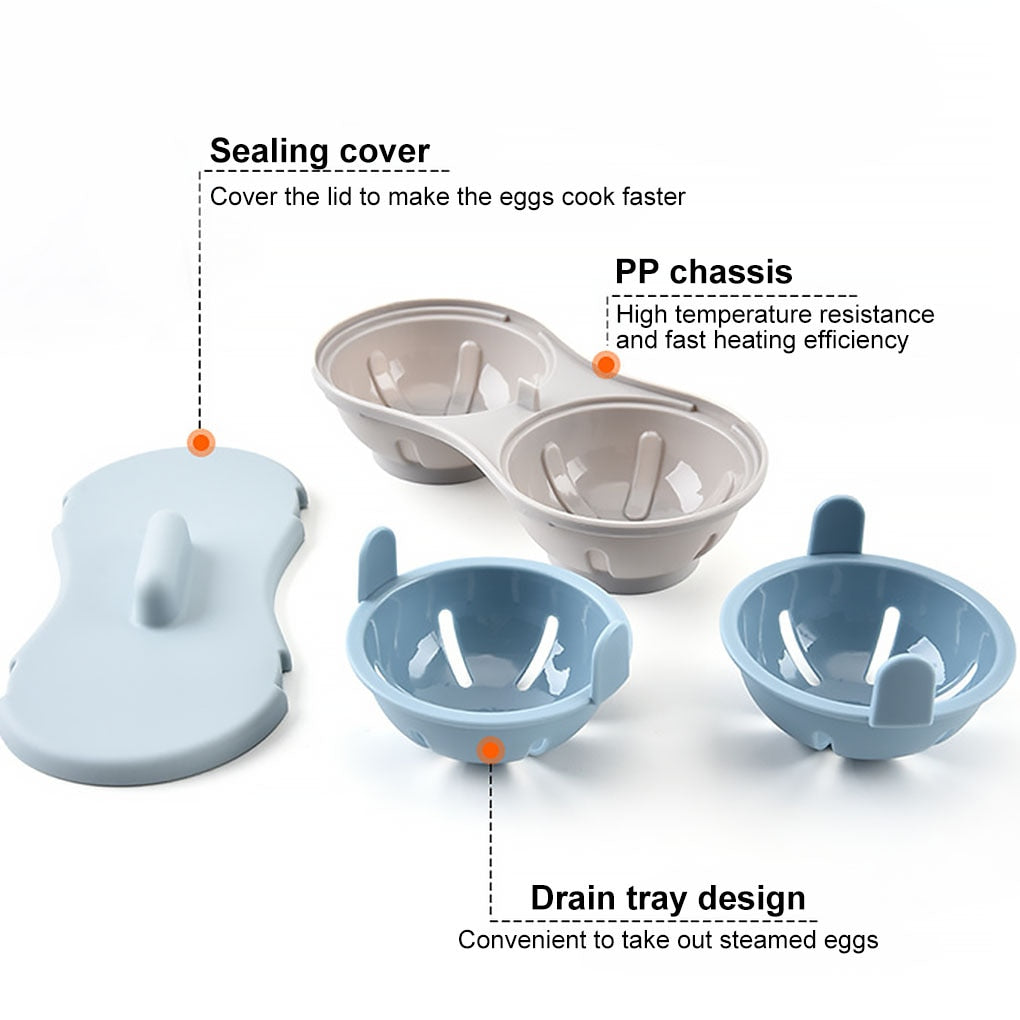 Microwave Double Egg Poacher Maker Poached Eggs Cooker Steamer Kitchen Gadget Dishwasher Heat Resistant Microwave Egg Poacher