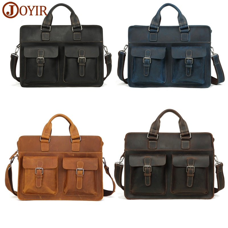 JOYIR 2023 Vintage Men's Genuine Leather Briefcase Crazy Horse Leather Messenger Bag Male 15.6" Laptop Bag  Business Travel Bag