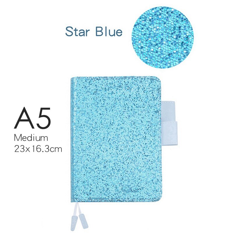 A5 Notebook With 80 Sheets Grid Lined Blank Pages Cute Shining Journals Sequins Diary Planner Stationery for students women Kids