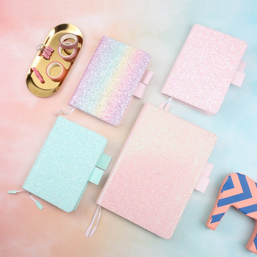 A5 Notebook With 80 Sheets Grid Lined Blank Pages Cute Shining Journals Sequins Diary Planner Stationery for students women Kids