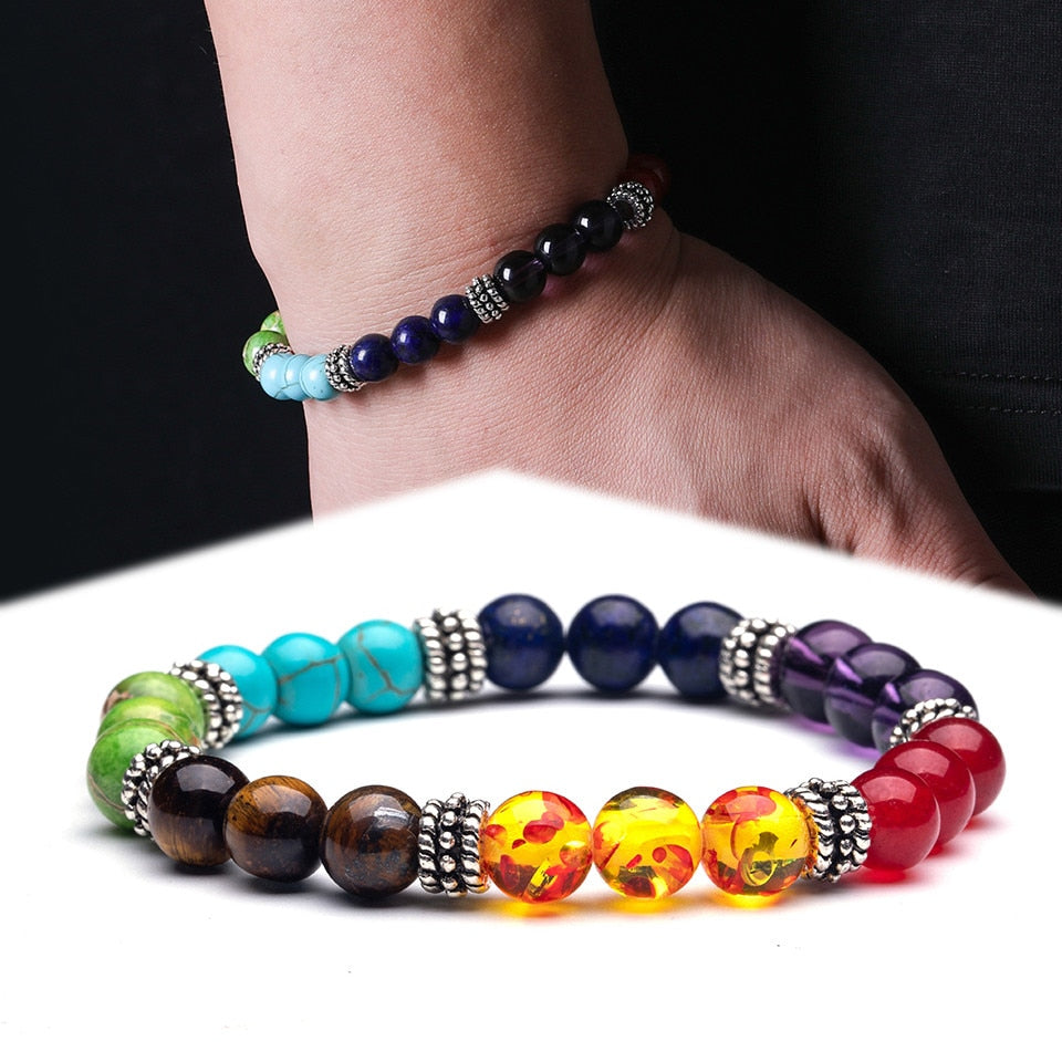 Fashion all Natural Stone Beads 7 Chakra Bracelets for Women Men Yoga Buddha Player 18 cm Tiger eyes stones Make a wish Bracelet