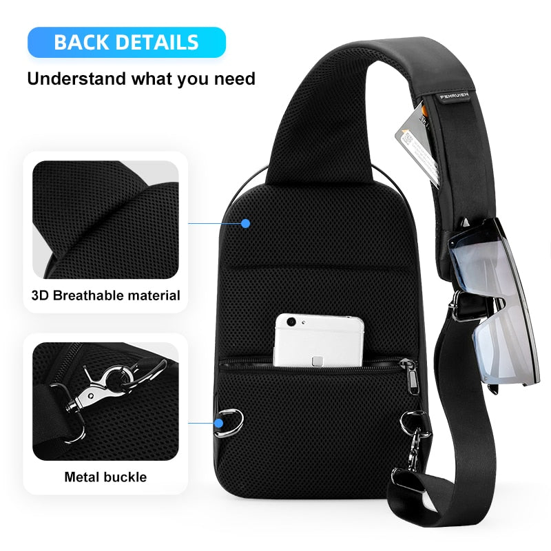 Fenruien 2021 New Creative Crossbody Bag For Men Waterproof Anti-theft Men's Shoulder Bag Multifunction USB Charging Chest Bags