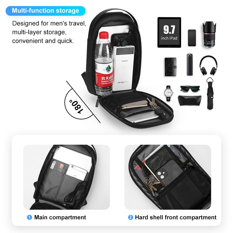 Fenruien 2021 New Creative Crossbody Bag For Men Waterproof Anti-theft Men's Shoulder Bag Multifunction USB Charging Chest Bags