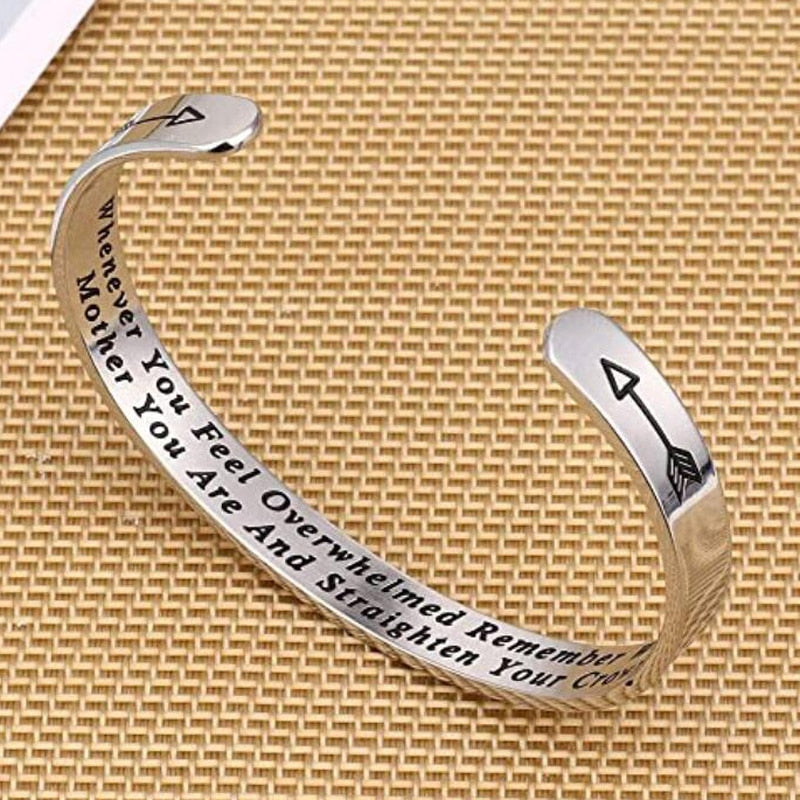 Whenever You Feel Overwhelmed Remember Whose Straighten Your Crown Bracelet, Engraved Inspirational Bangle Gift for Mom Daughter