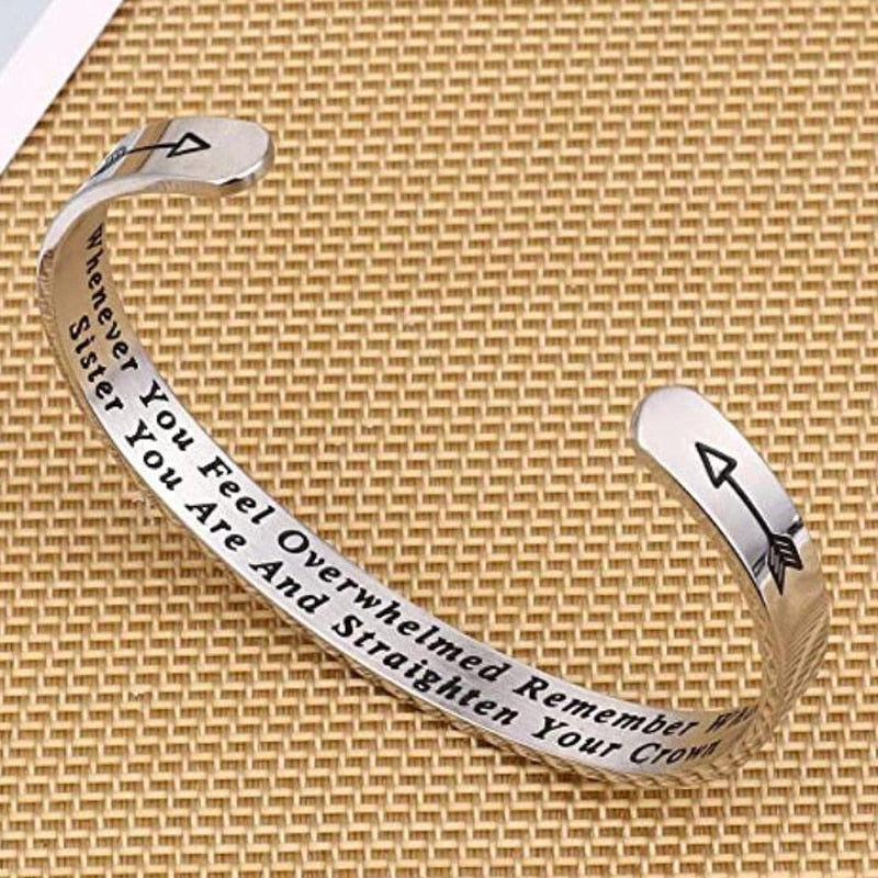 Whenever You Feel Overwhelmed Remember Whose Straighten Your Crown Bracelet, Engraved Inspirational Bangle Gift for Mom Daughter