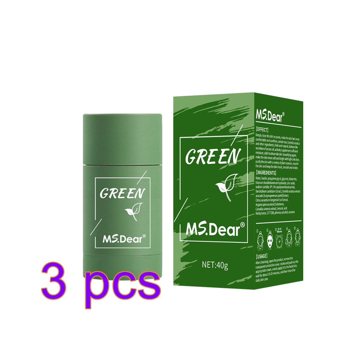 Green Tea Cleansing Solid Mask Purifying Clay Stick Mask Skin Care Anti Acne Remove Blackhead Mud Mask Dropship