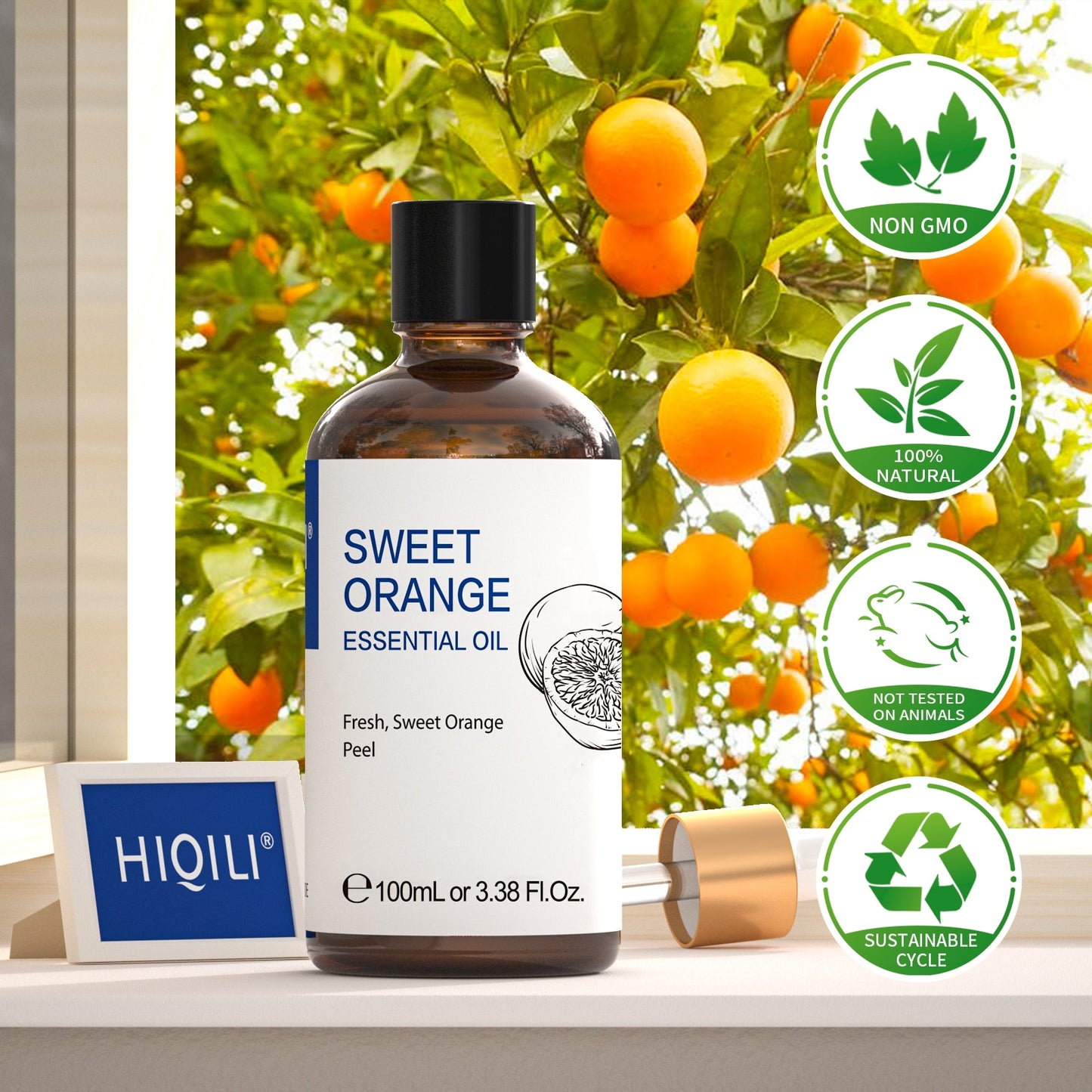 HIQILI 100ML Sweet Orange Essential Oils,100% Pure Nature for Aromatherapy | Used for Diffuser，Humidifier，Massage | Fresh air