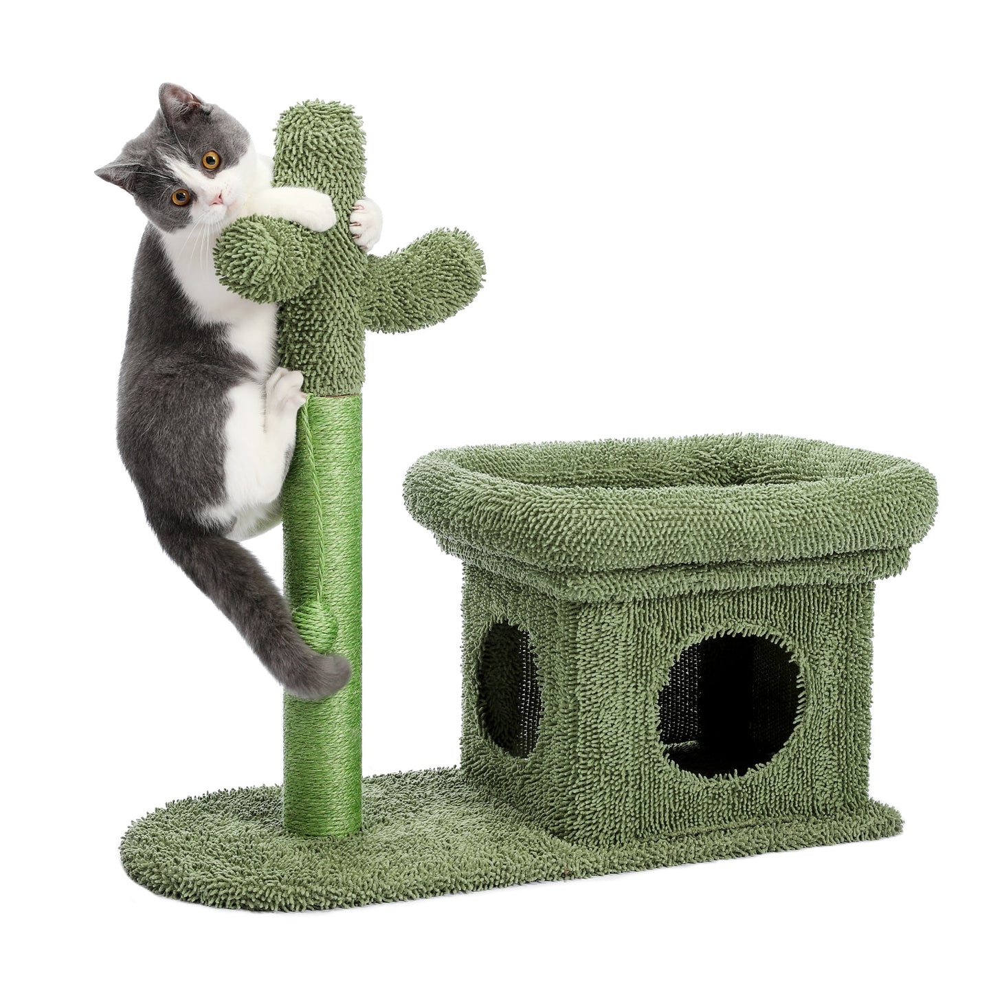 Cactus Cat Tree Cat Tower with Sisal Scratching Post Board for Indoor Cats Cat Condo Kitty Play House with Perch Basket Toy