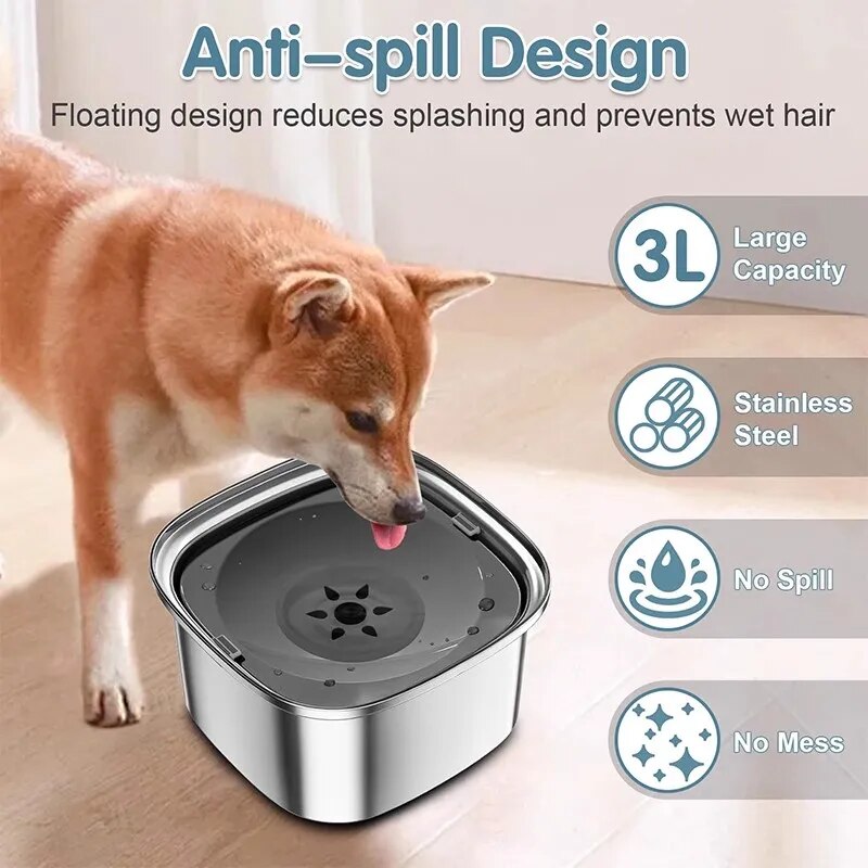 Stainless Steel Dog Drinking Water 3L Large Capacity Anti-splash Dog Water Food Bowl Non-Wetting Mouth Cats Bowl Dog Accessories