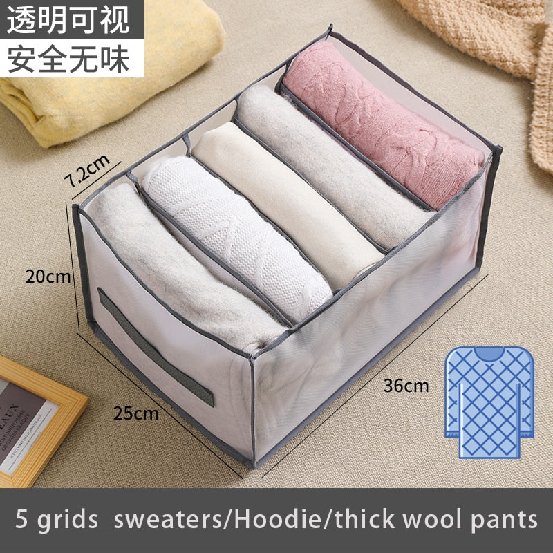 Jeans Compartment Storage Box Closet Clothes Drawer Mesh Separation Box Stacking Pants Drawer Divider Can Washed Home Organizer