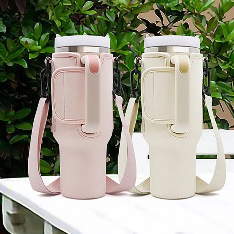 Water Bottle Carrier Bag Compatible with Stanley 40oz Tumbler with Handle, Water Bottle Holder with Adjustable Shoulder Strap