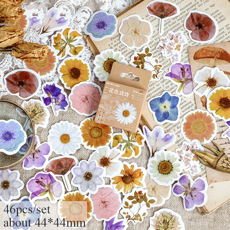 46pcs/set Autumn Flower Stickers Kawaii Stationery Papeleria  Scrapbookin Journal Notebook Decoration Sticker Album Gift Kids