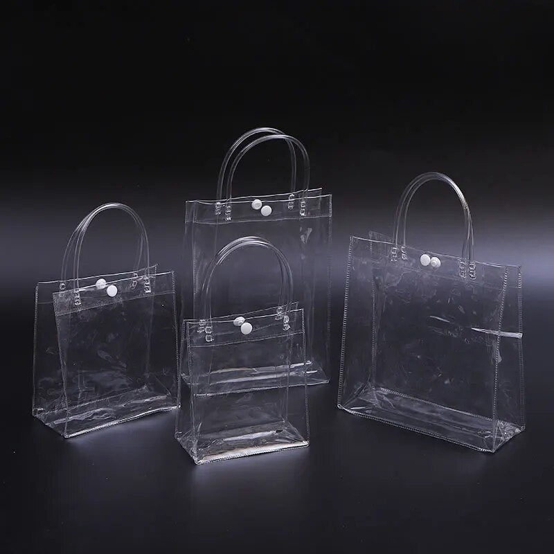 10/20pcs Clear Tote Waterproof Bag Reusable PVC Clear Shopping Bag Shoulder Handbag Environmentally Travel Storage Bag Shoes Bag