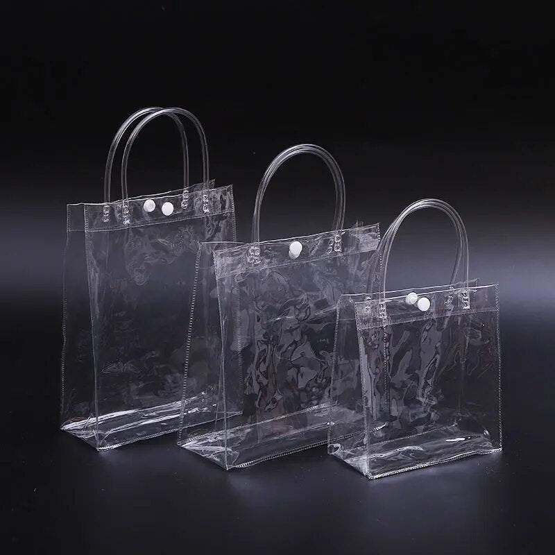 10/20pcs Clear Tote Waterproof Bag Reusable PVC Clear Shopping Bag Shoulder Handbag Environmentally Travel Storage Bag Shoes Bag