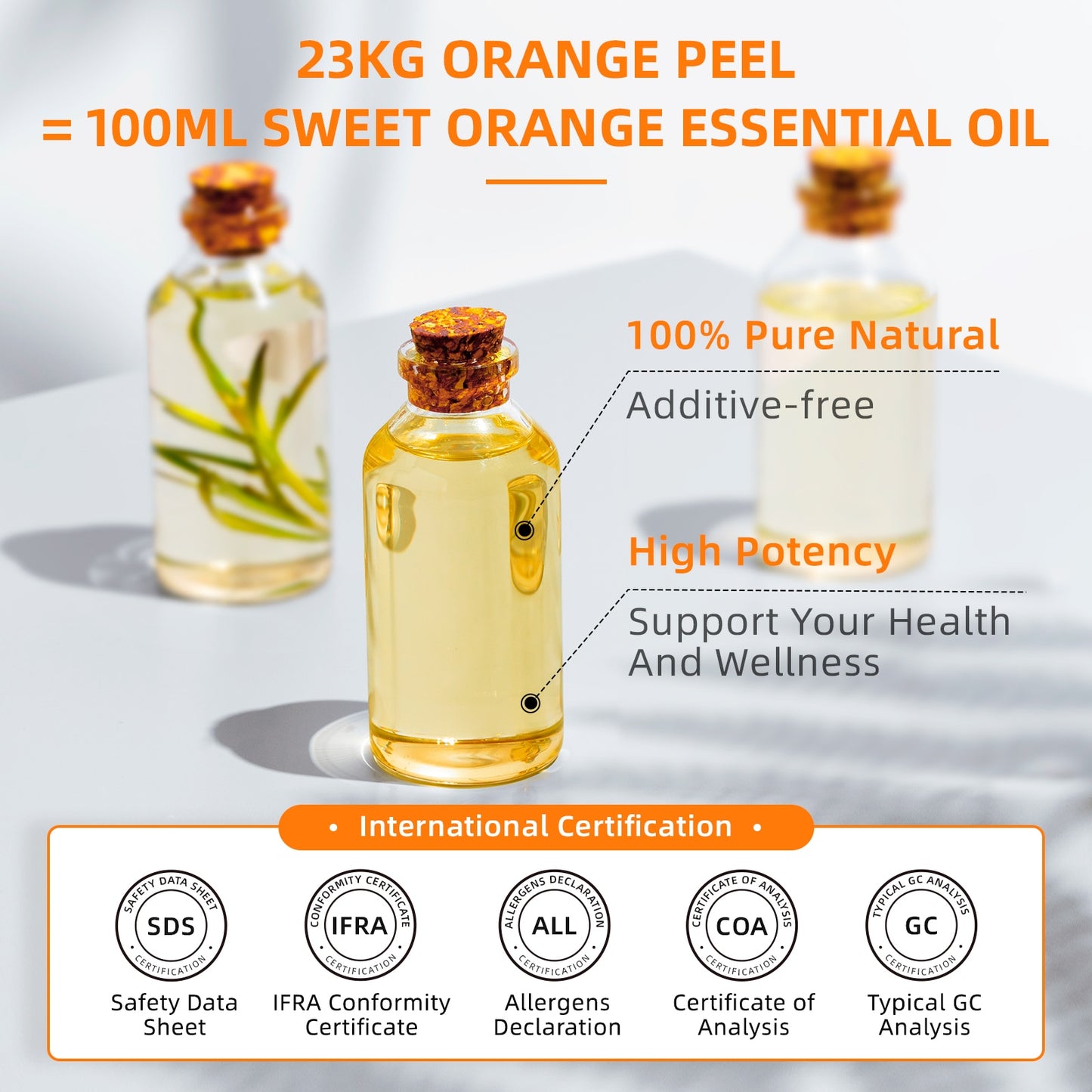 HIQILI 100ML Sweet Orange Essential Oils,100% Pure Nature for Aromatherapy | Used for Diffuser，Humidifier，Massage | Fresh air