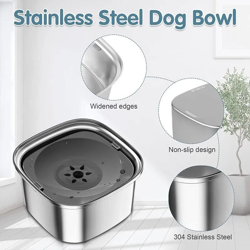 Stainless Steel Dog Drinking Water 3L Large Capacity Anti-splash Dog Water Food Bowl Non-Wetting Mouth Cats Bowl Dog Accessories