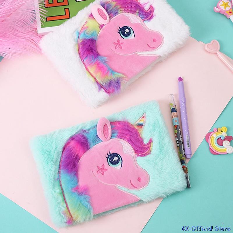 Kawaii Unicorn Plush A5 Notebook Kids Fluffy Daily Planner Journal Book Plush Personal Diary Stationery Friend Teacher Gifts