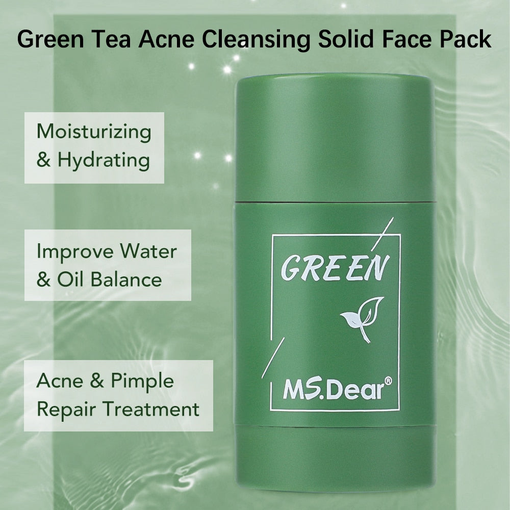 Green Tea Cleansing Solid Mask Purifying Clay Stick Mask Skin Care Anti Acne Remove Blackhead Mud Mask Dropship