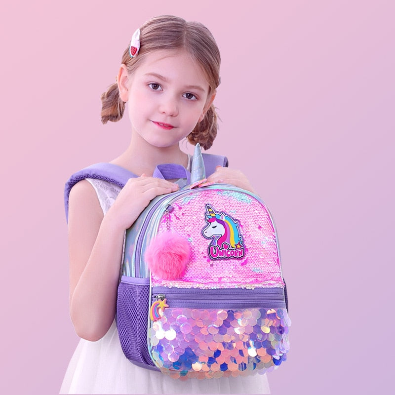 Sunveno Children's Backpack for Girls Pre-School Bag for Kindergarten Elementary - Reversible Sequin,Unicorn ,Lightweight Gift