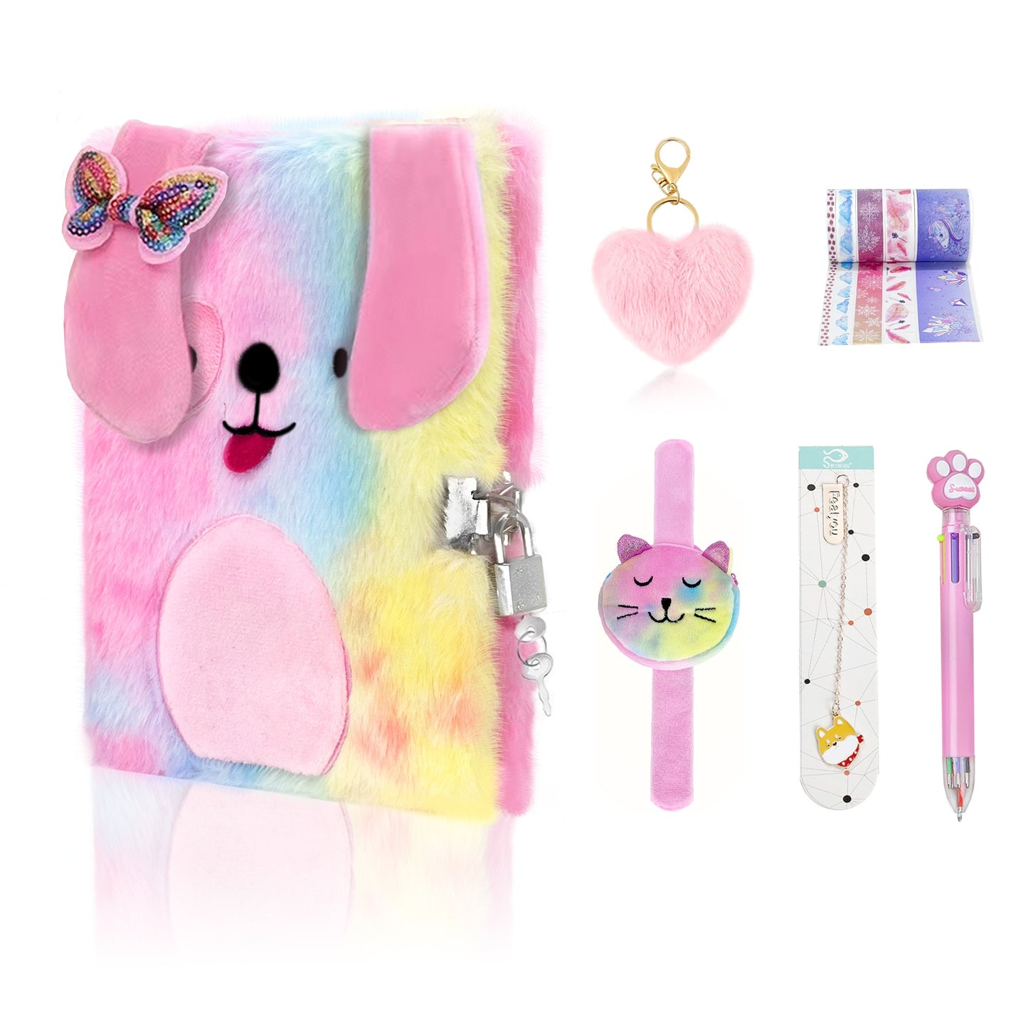 Cute Plush Cat Diary With Lock And Key For Kids Girls Gift Dog Animals Journal Notebook Student School Stationery A5 Notepad