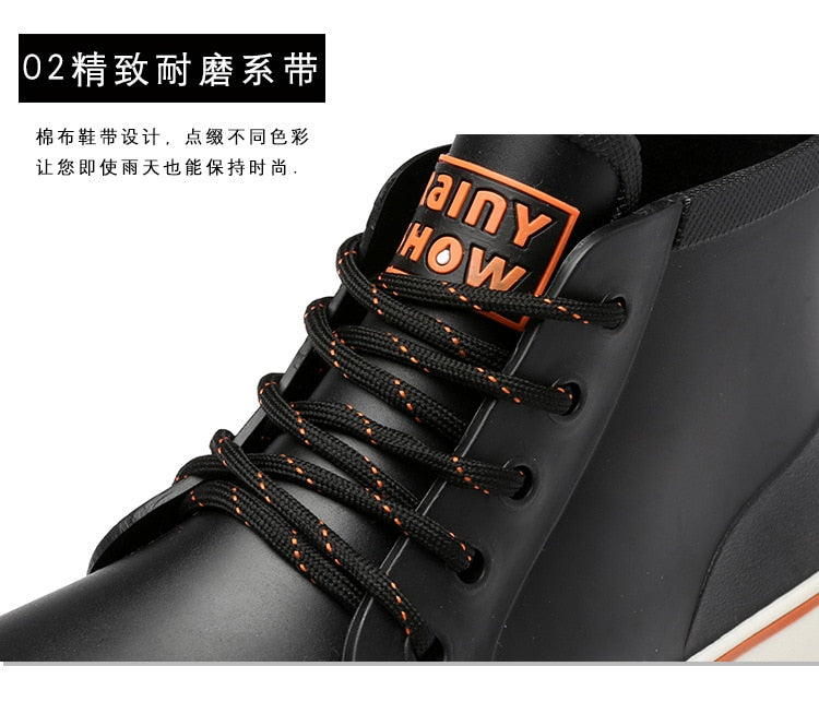 Men Rain Boots Lace-up Platform Rain boots Non-slip Waterproof Work Water Boots Fashion Outdoor Couple's Lovers Ankle Rain boots