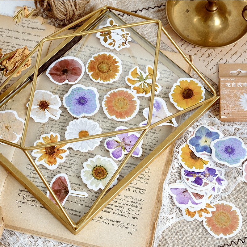 46pcs/set Autumn Flower Stickers Kawaii Stationery Papeleria  Scrapbookin Journal Notebook Decoration Sticker Album Gift Kids