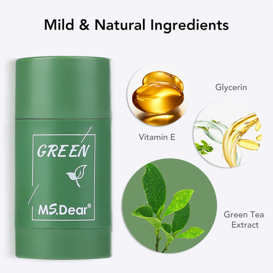 Green Tea Cleansing Solid Mask Purifying Clay Stick Mask Skin Care Anti Acne Remove Blackhead Mud Mask Dropship