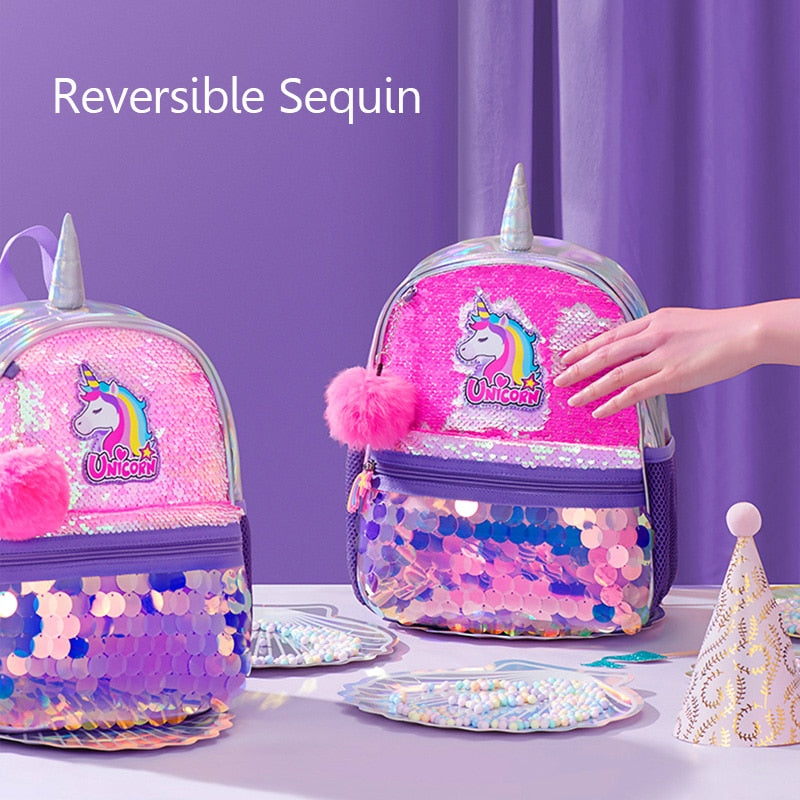 Sunveno Children's Backpack for Girls Pre-School Bag for Kindergarten Elementary - Reversible Sequin,Unicorn ,Lightweight Gift