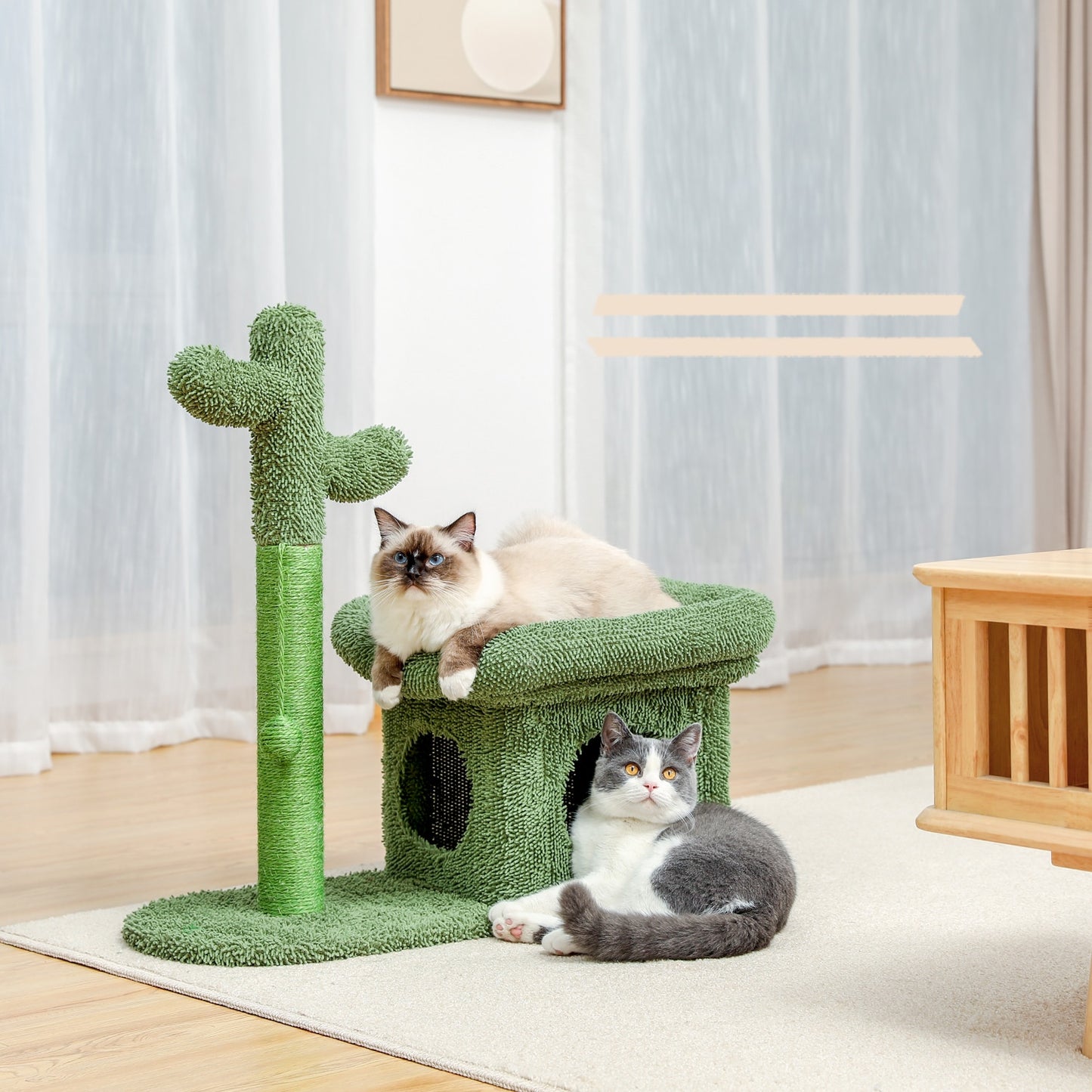 Cactus Cat Tree Cat Tower with Sisal Scratching Post Board for Indoor Cats Cat Condo Kitty Play House with Perch Basket Toy