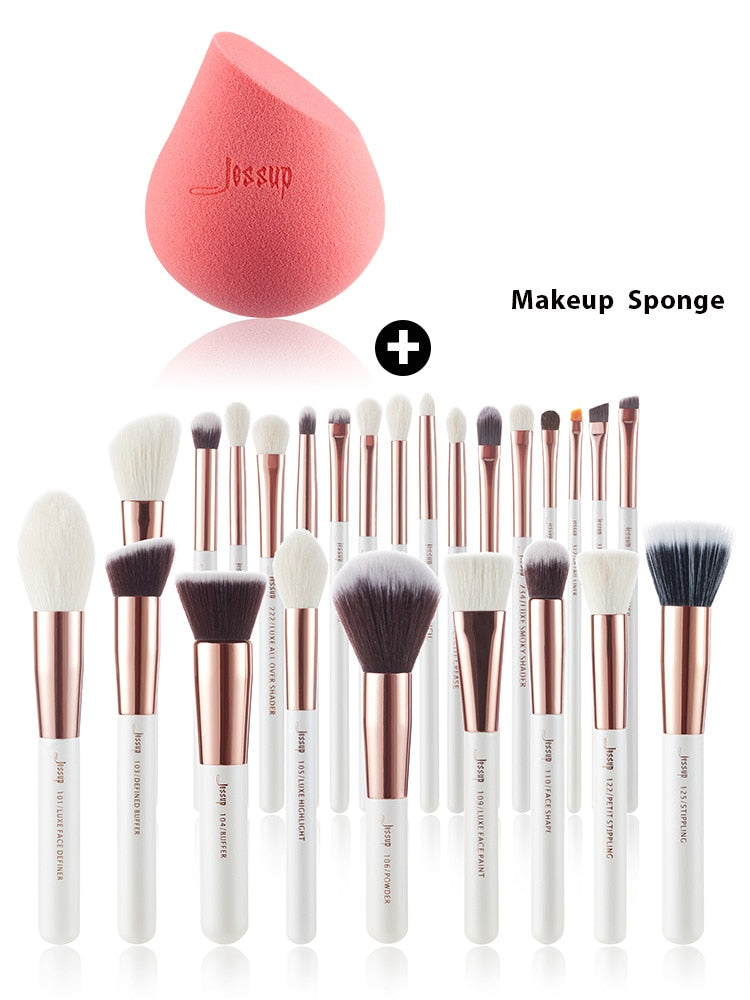 Jessup Professional Makeup brushes set ,6- 25pcs Makeup brush Natural Synthetic Foundation Powder Highlighter Pearl White T215