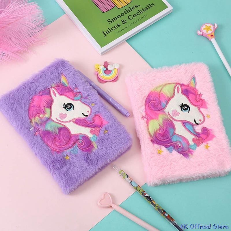 Kawaii Unicorn Plush A5 Notebook Kids Fluffy Daily Planner Journal Book Plush Personal Diary Stationery Friend Teacher Gifts