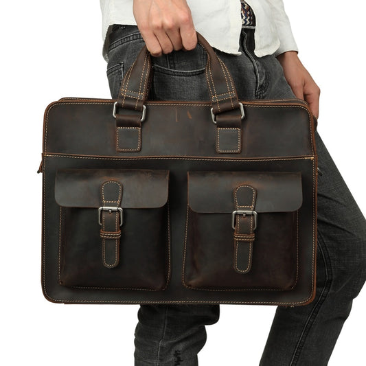 JOYIR 2023 Vintage Men's Genuine Leather Briefcase Crazy Horse Leather Messenger Bag Male 15.6" Laptop Bag  Business Travel Bag