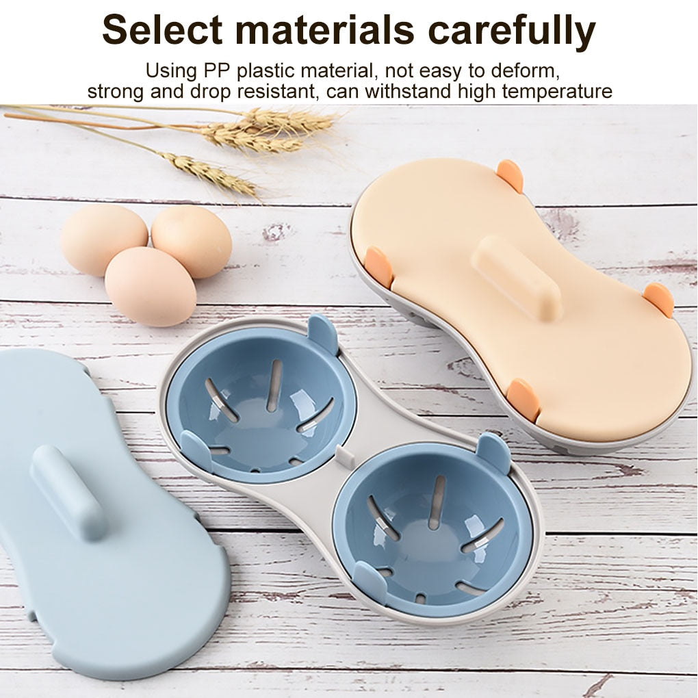 Microwave Double Egg Poacher Maker Poached Eggs Cooker Steamer Kitchen Gadget Dishwasher Heat Resistant Microwave Egg Poacher